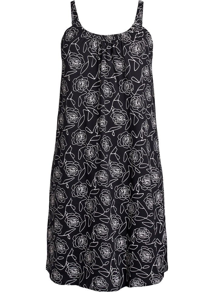 Midi strap dress in organic cotton, Svart, Packshot image number 0