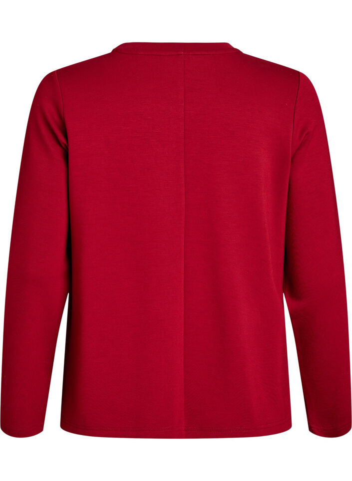 Jerseybluse med rund hals, Rød, Packshot image number 1