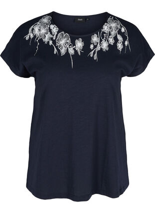 T-skjorte i bomull med mønster øverst, Night Sky FLOWER, Packshot image number 0