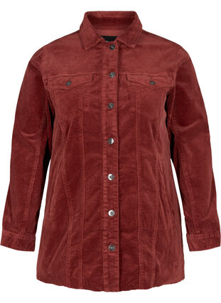 Skjortejakke i fløyel med lommer, Burnt Henna, Packshot image number 0