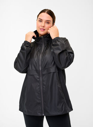 Treningsjakke med glidelås og hette, Black, Model image number 0