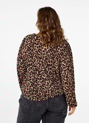 Zizzi Bluse med lange ermer og leopardmønster, Brun, Model image number 2