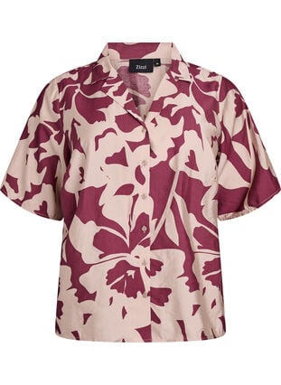 Zizzi Skjorte bluse med print og V-hals, Rød, Packshot image number 0