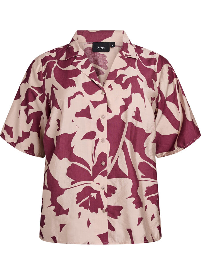 Skjorte bluse med print og V-hals, Rød, Packshot image number 0