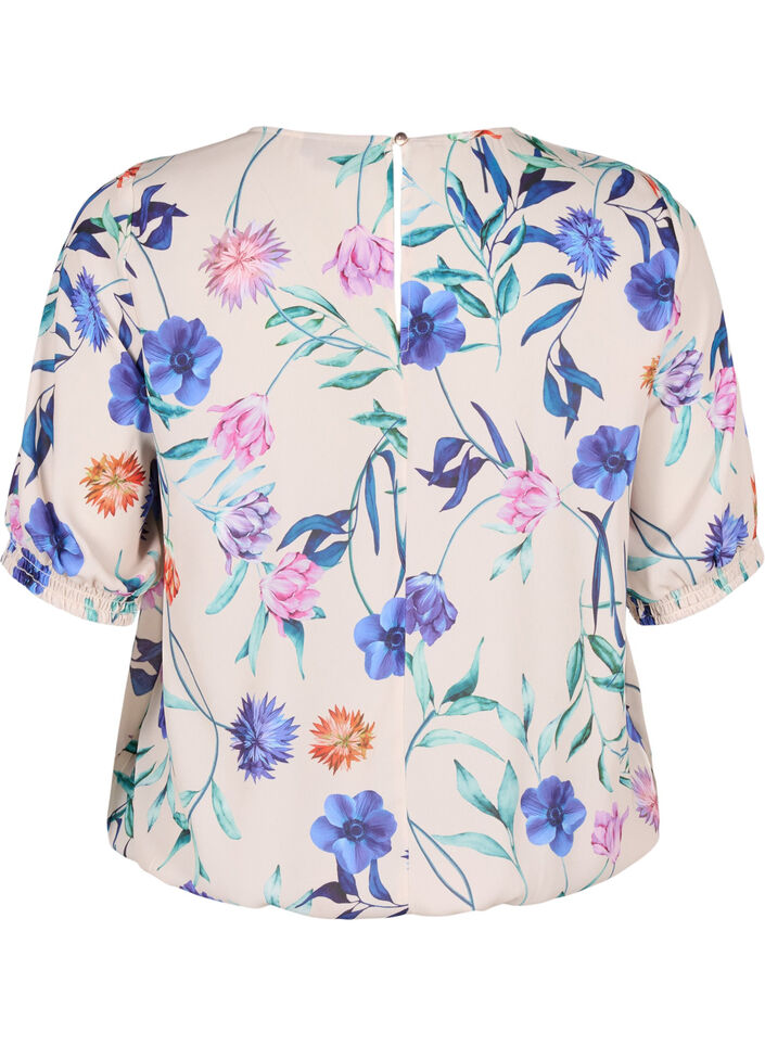 Blomstret bluse med vaffels&oslash;m, Bl&aring;, Packshot image number 1