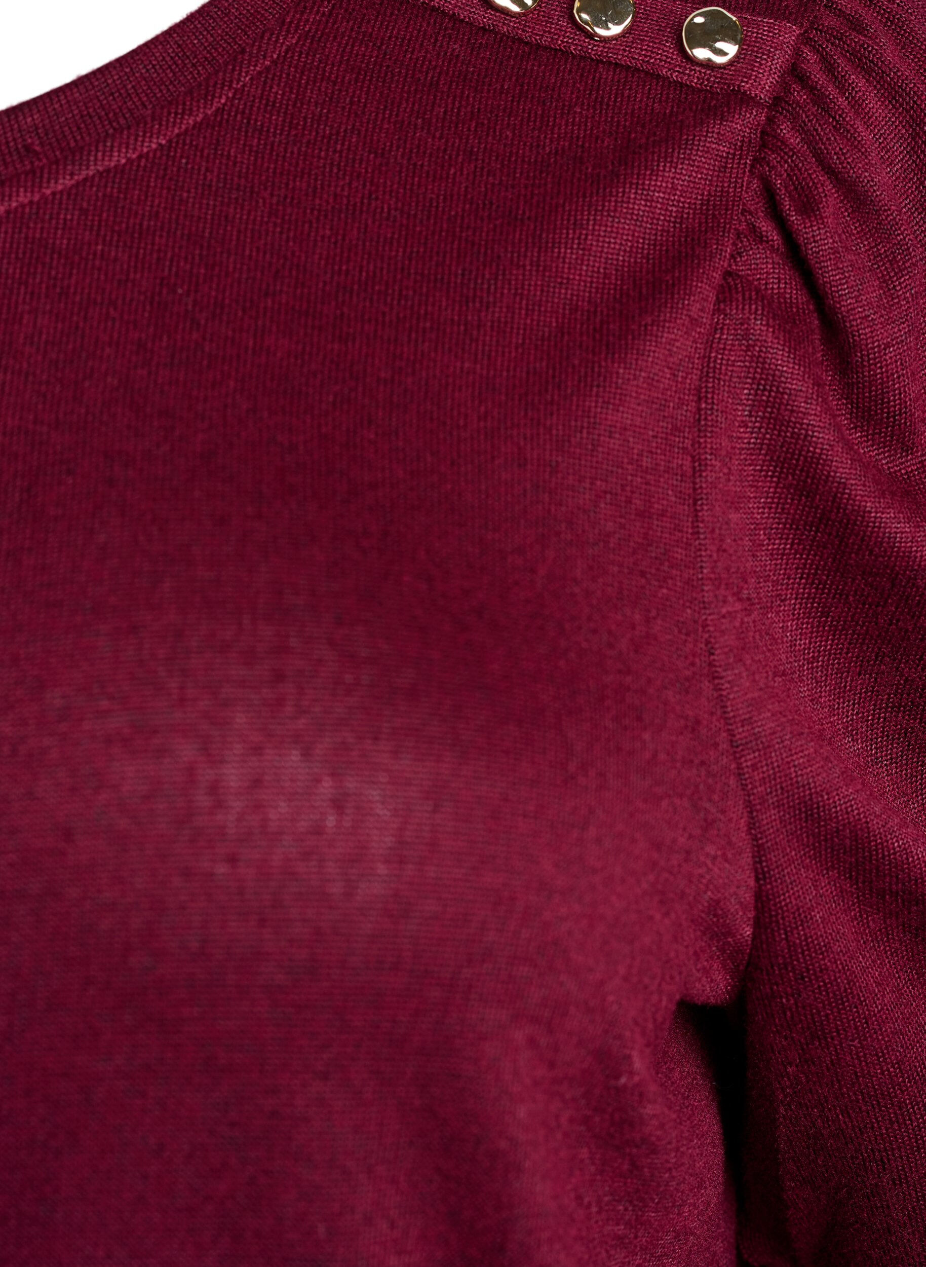 ZizziBluse med knappedetaljer og korte puffermer, M&oslash;rk Bordeaux, Packshot image number 2