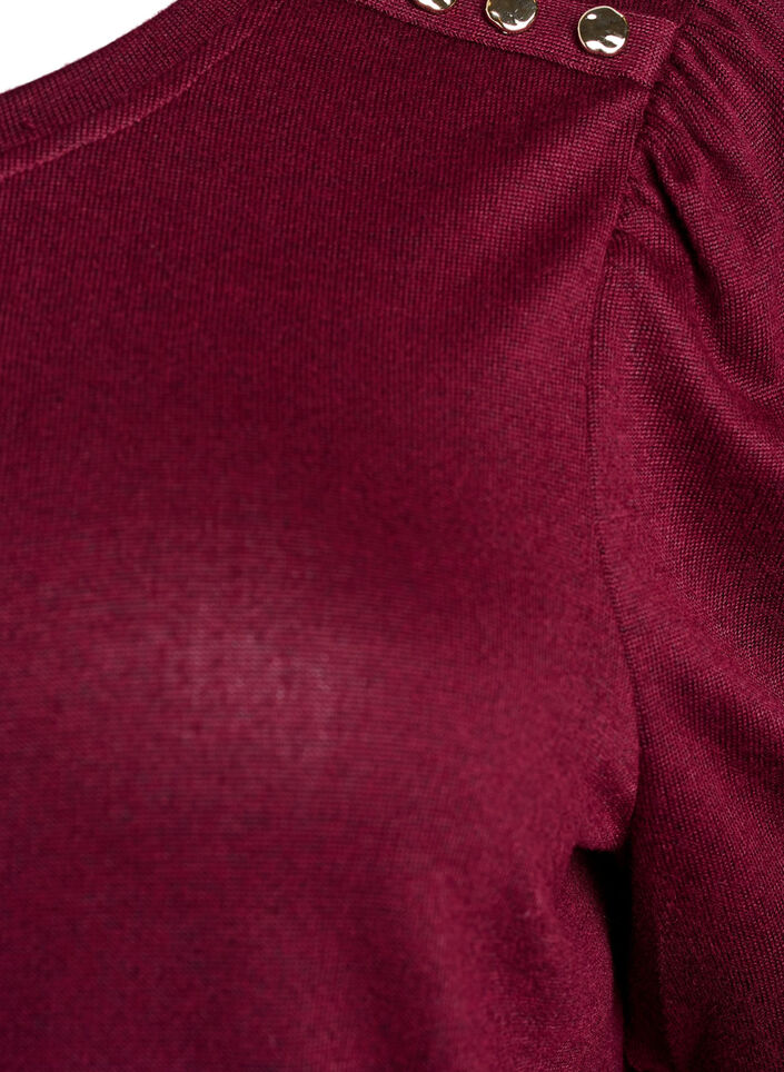 Bluse med knappedetaljer og korte puffermer, M&oslash;rk Bordeaux, Packshot image number 2