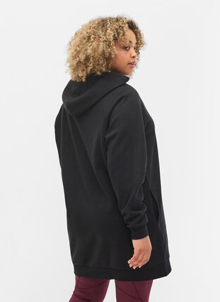 Lang hettegenser med tekst foran, Black w. Logo Print, Model image number 1