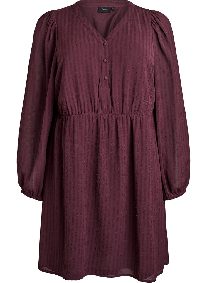 Kort kjole med tonale striper og teksturerte prikker, Mørk Bordeaux, Packshot image number 0