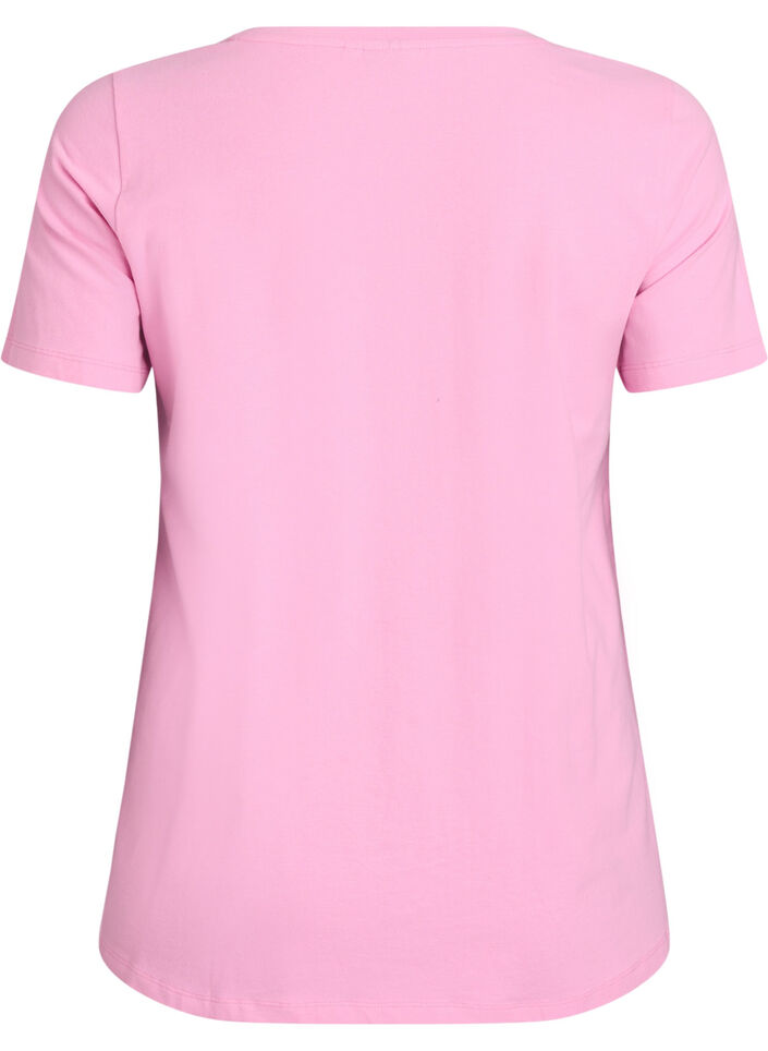 Ensfarvet basic bomulls T-skjorte, Rosa, Packshot image number 1