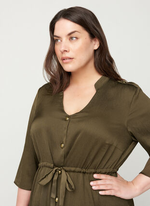 Kjole med knapper og snøre i midjen, Ivy Green, Model image number 2