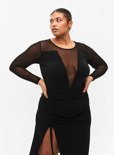 Tettsittende body med mesh, Black, Model image number 0