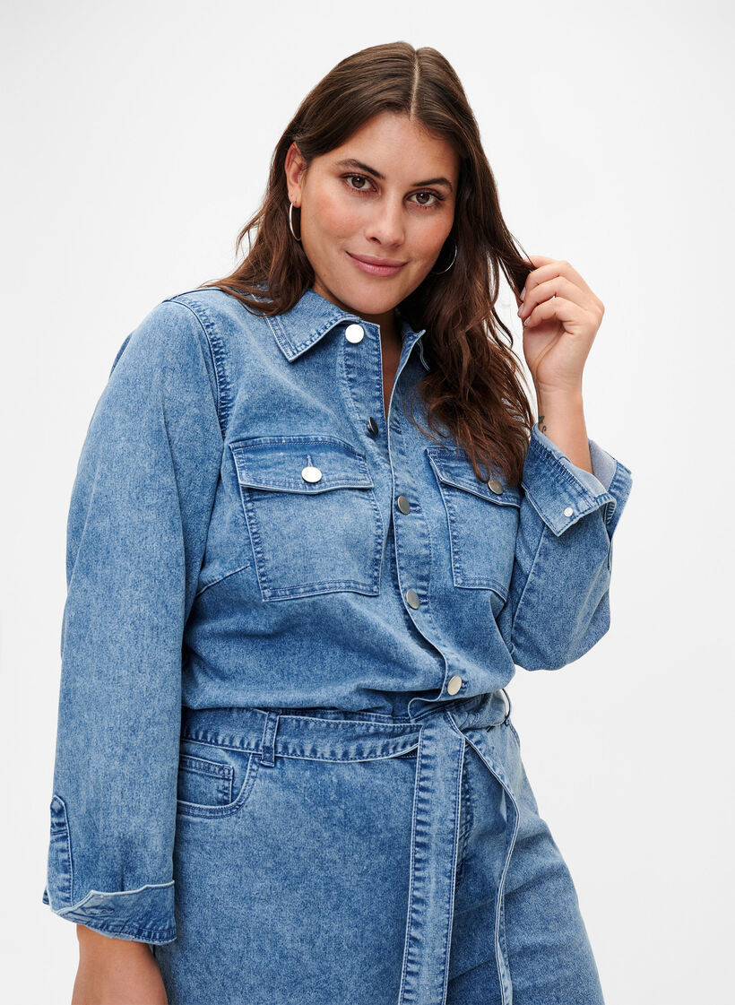 Jumpsuit i langermet denim, Light Blue Denim, Model image number 2