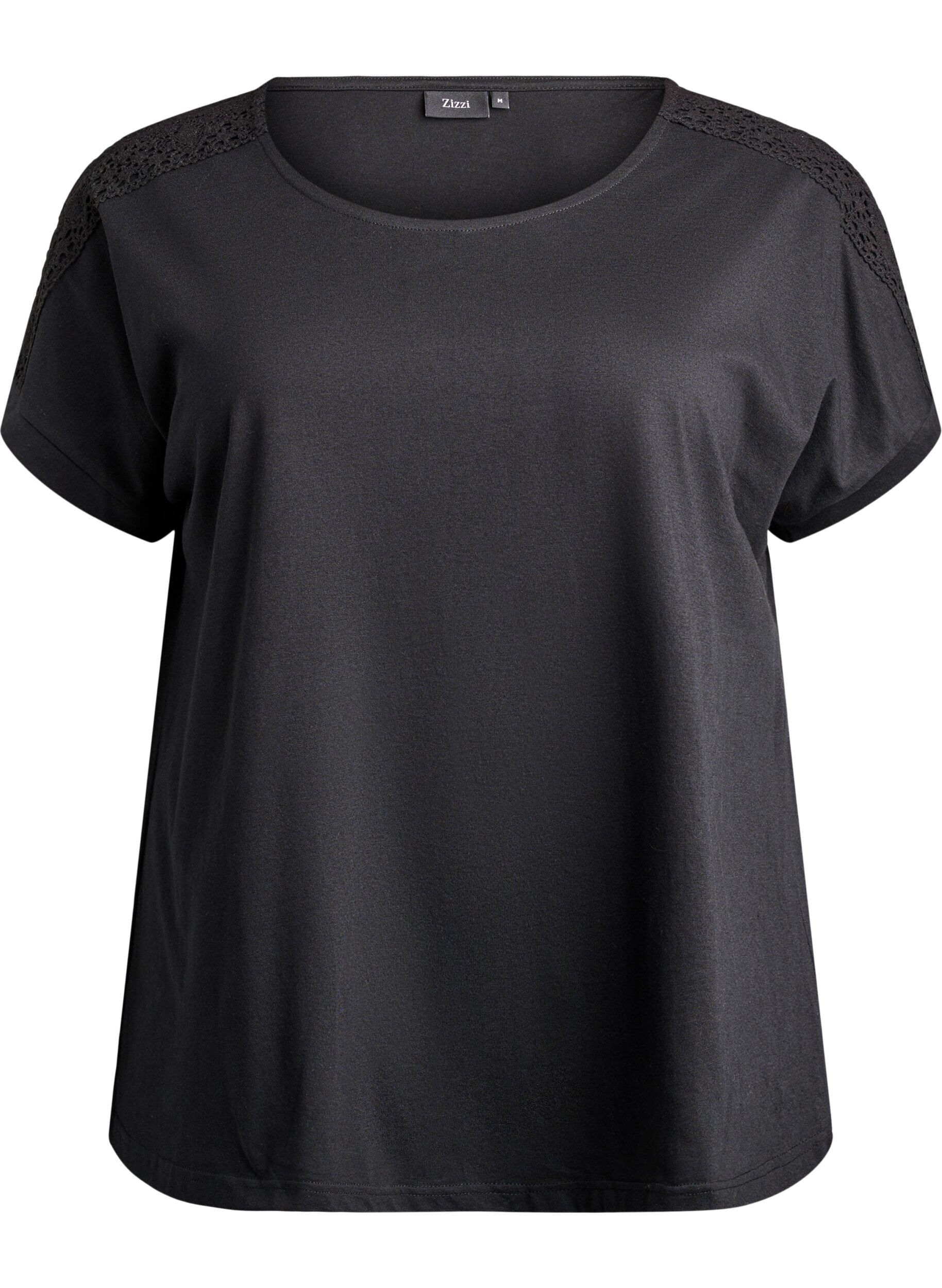 Bomulls-T-skjorte med hekledetalj