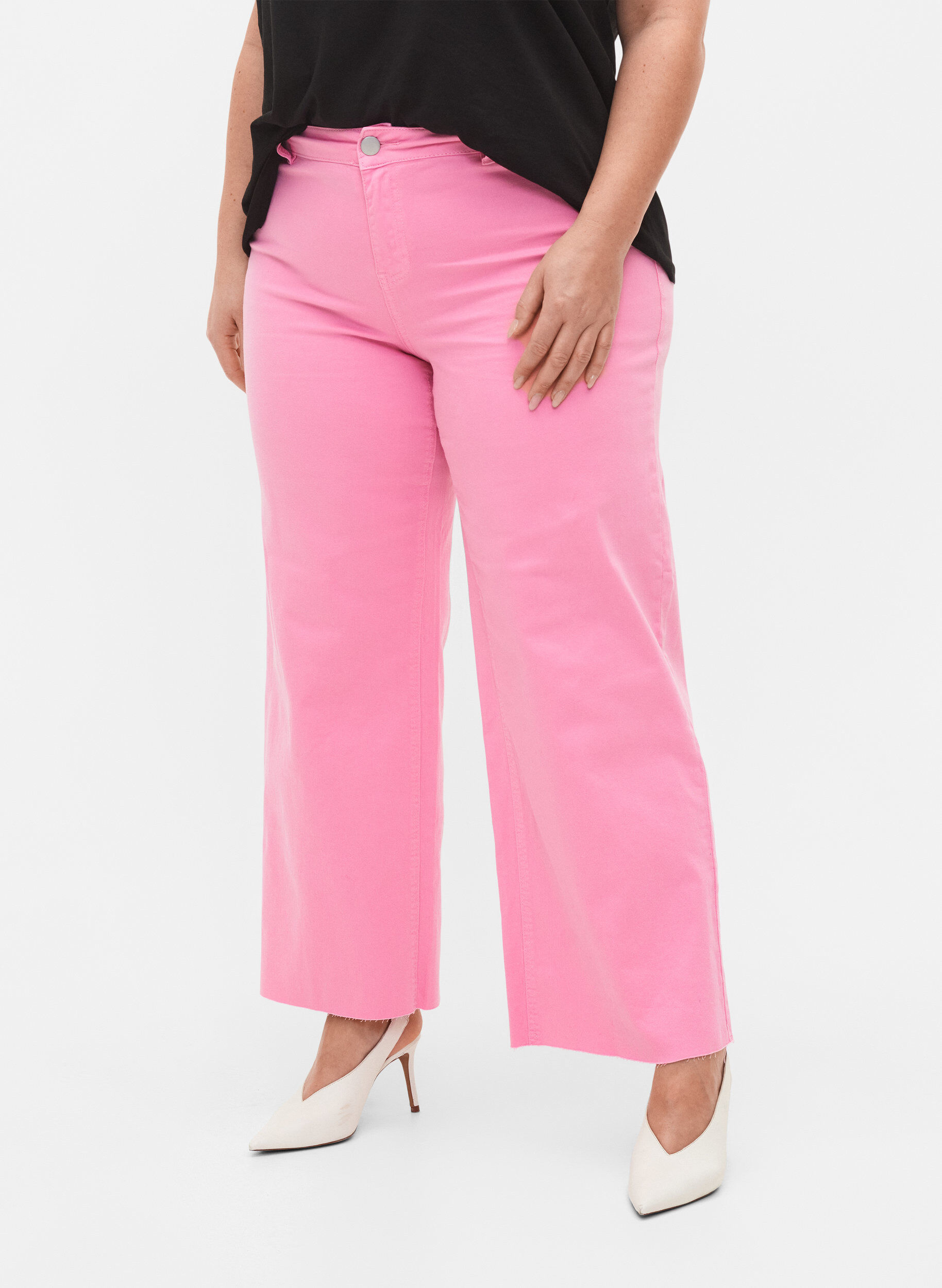 Zizzi Flared jeans med h&oslash;yt liv, Rosa, Model image number 2