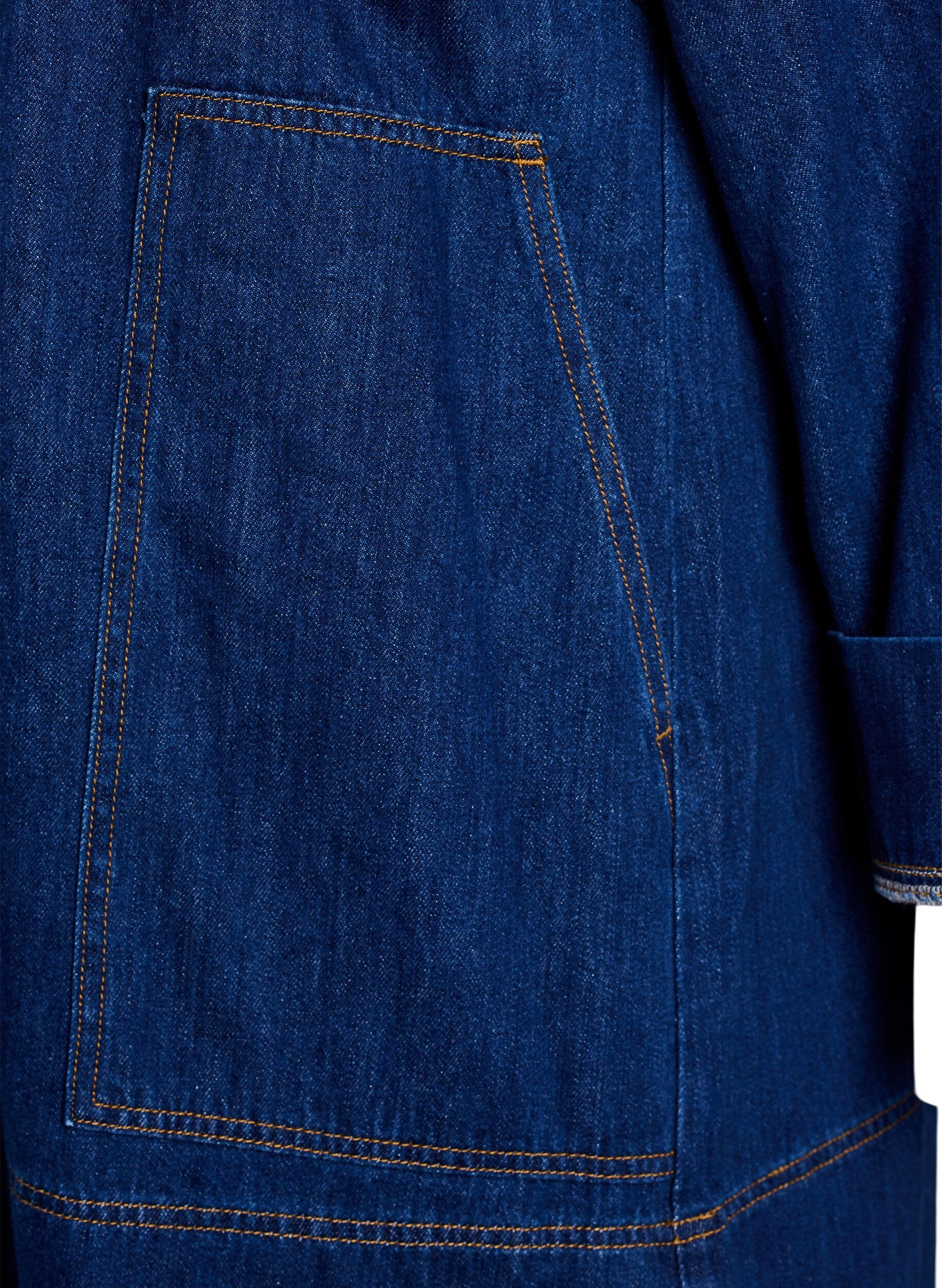 Zizzi Kort denimkjole med krage og knappelukking, Bl&aring;, Packshot image number 3