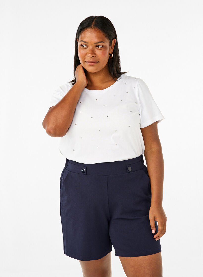 Shorts med lommer og løs passform, Blå, Model image number 0