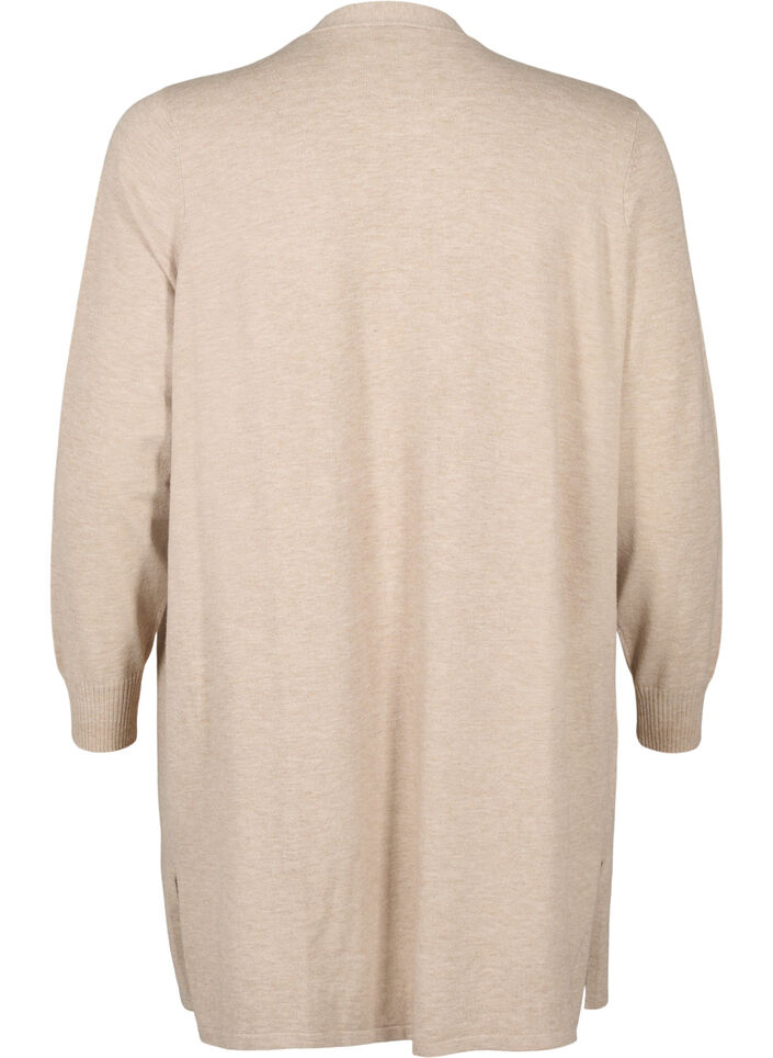 Strikket cardigan med splitt og ribbekanter, Simply Taupe Mel., Packshot image number 1