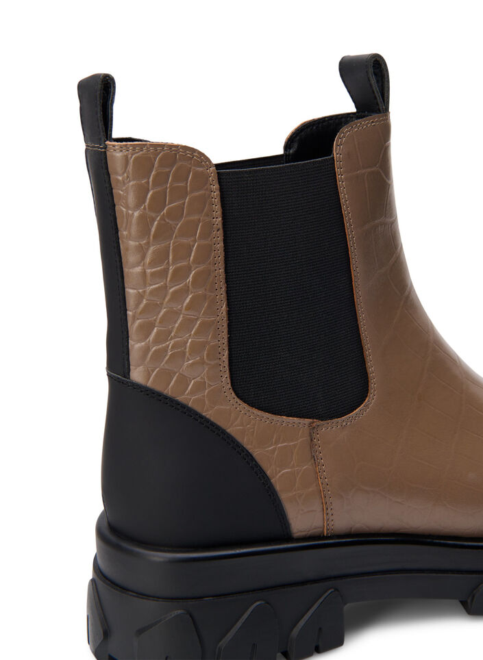 Wide fit - Croco Chelsea-støvel i skinn, Pine Bark, Packshot