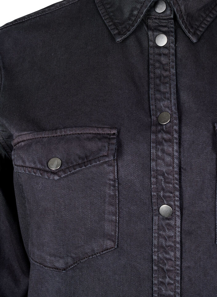 Denimskjorte med brystlommer, Svart, Packshot image number 2