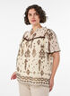 Bluse med m&oslash;nster og heklet kant, Beige, Model image number 0