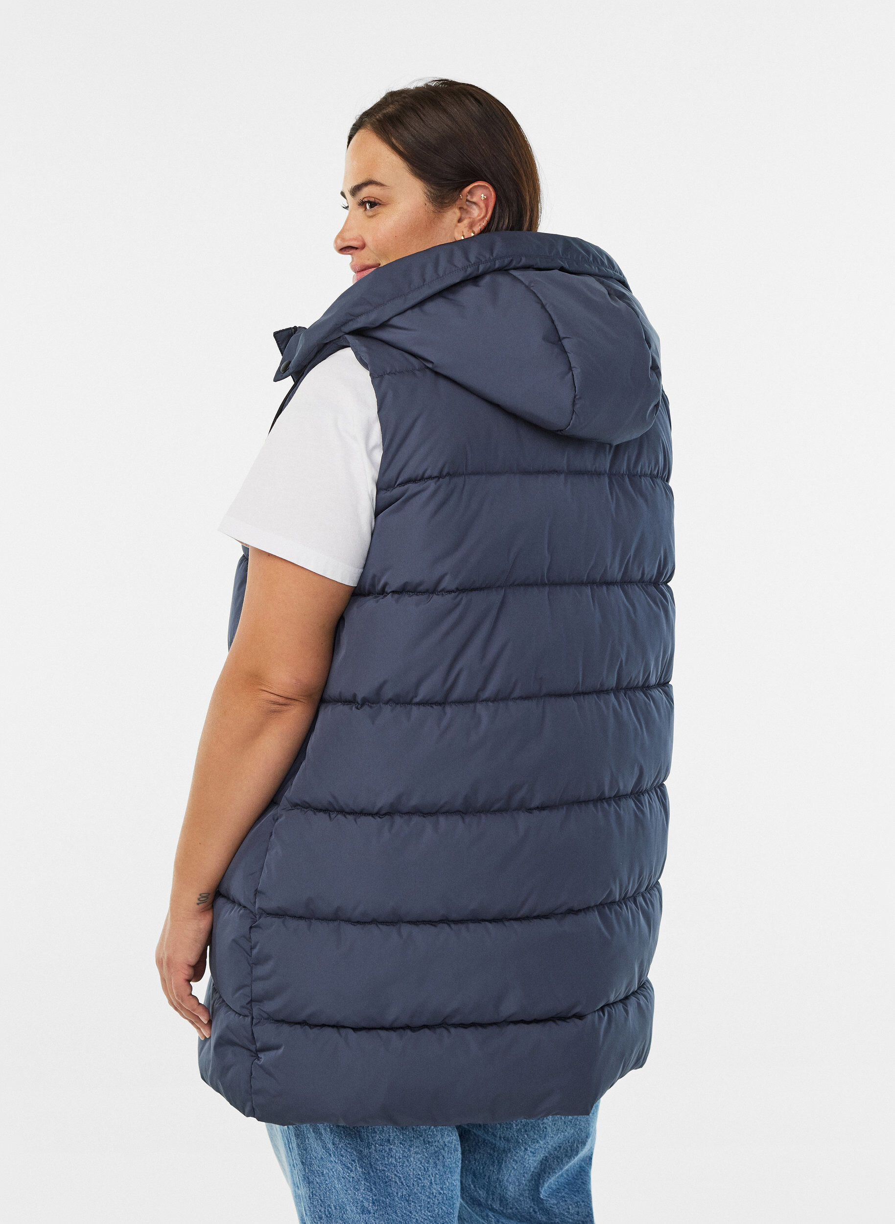 ZizziLang vest med hette og lommer, Bl&aring;, Model image number 2