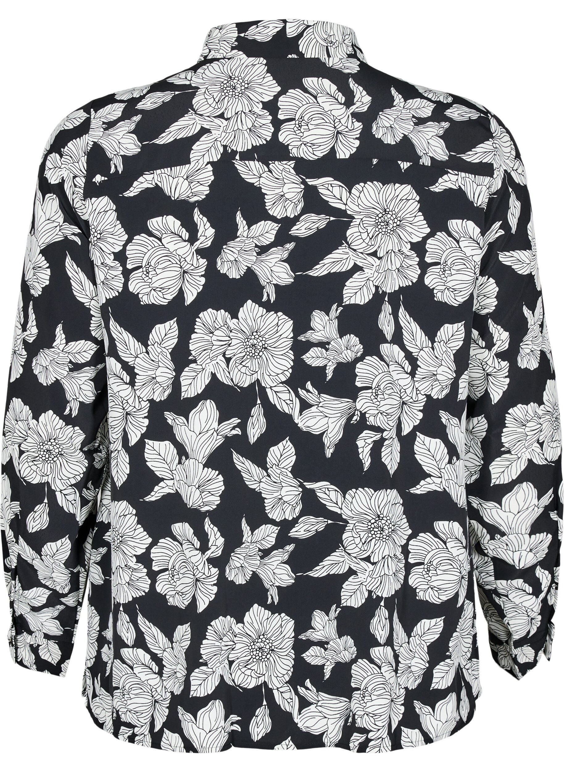 Zizzi Skjorte med blomsterm&oslash;nster, Svart, Packshot image number 1