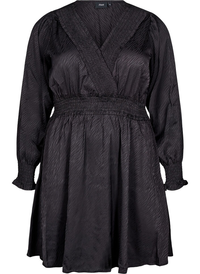 Kort kjole med smock-detaljer, Svart, Packshot image number 0