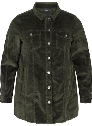 Skjortejakke i fløyel med lommer, Green, Packshot image number 0