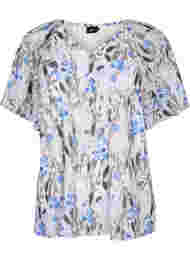 Mønstrete bluse med korte ermer, Blue Flower AOP