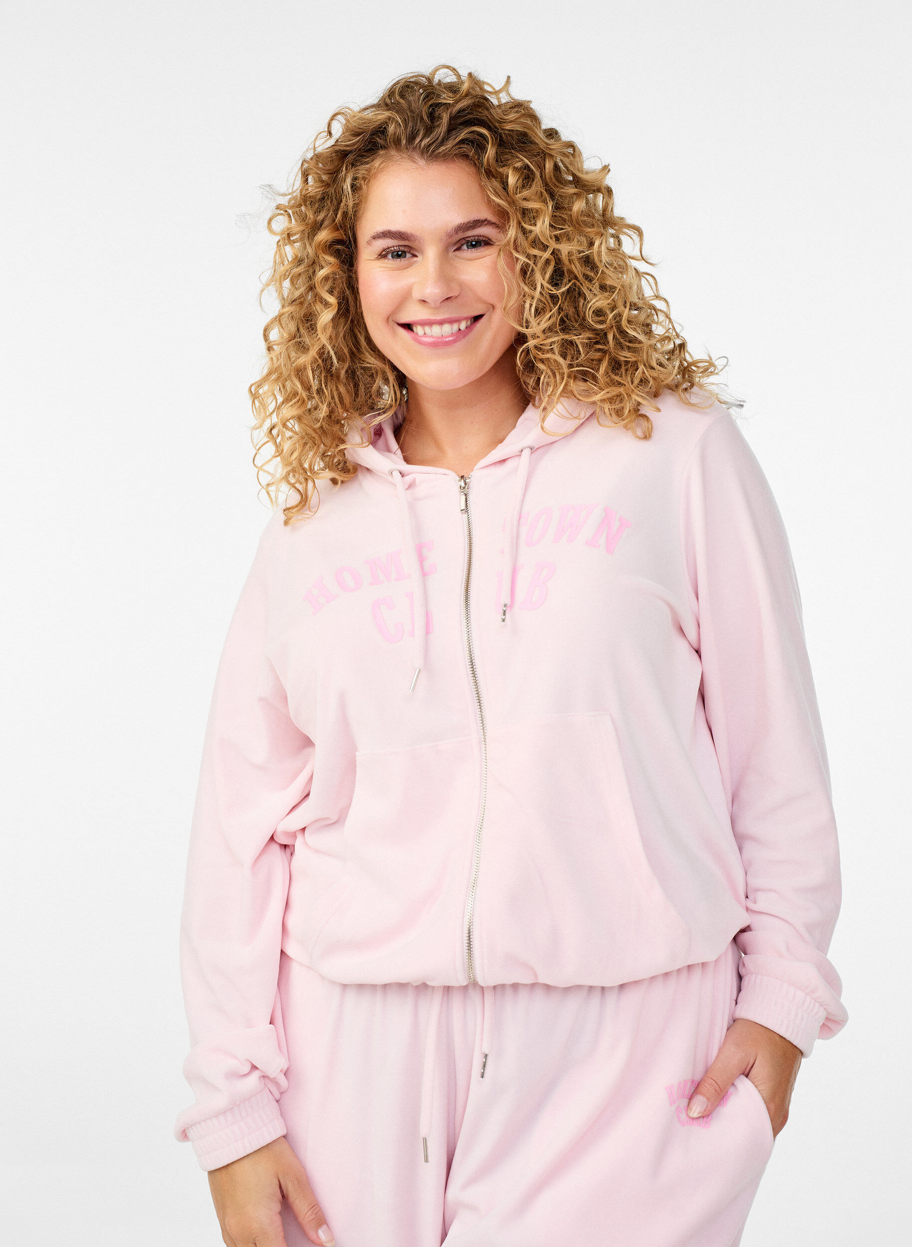 Myk velour-hettegenser med glidel&aring;s, Rosa, Model