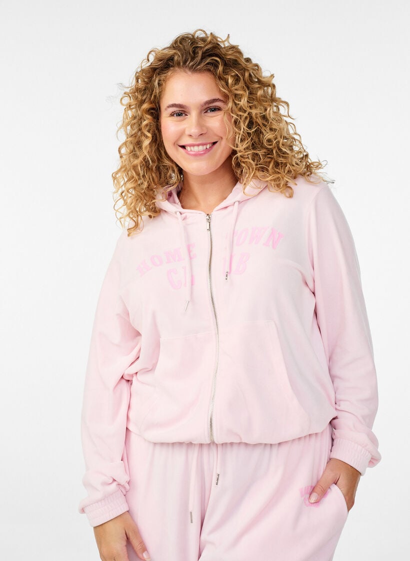 Myk velour-hettegenser med glidel&aring;s, Rosa, Model image number 0