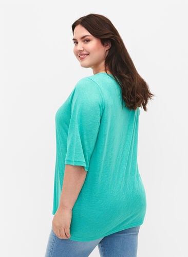 Bluse med 3/4-ermer, Turquoise, Model image number 1