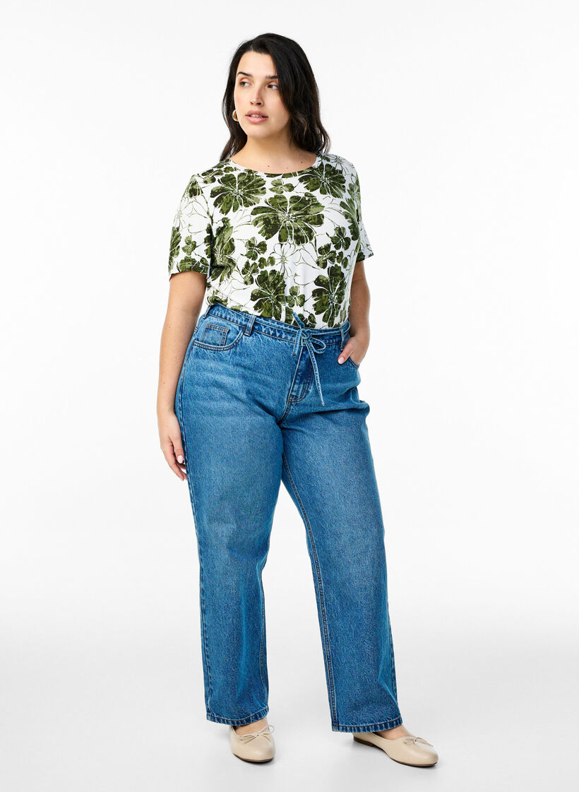 T-skjorte med blomstertrykk, Grønn, Model image number 1