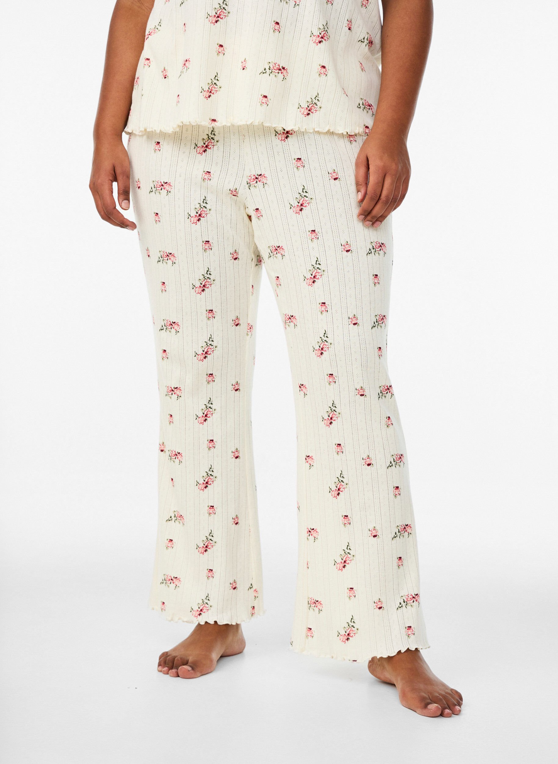 Zizzi Pyjamabukse i &oslash;kologisk bomull med strukturm&oslash;nster, Vanilje, Model image number 2