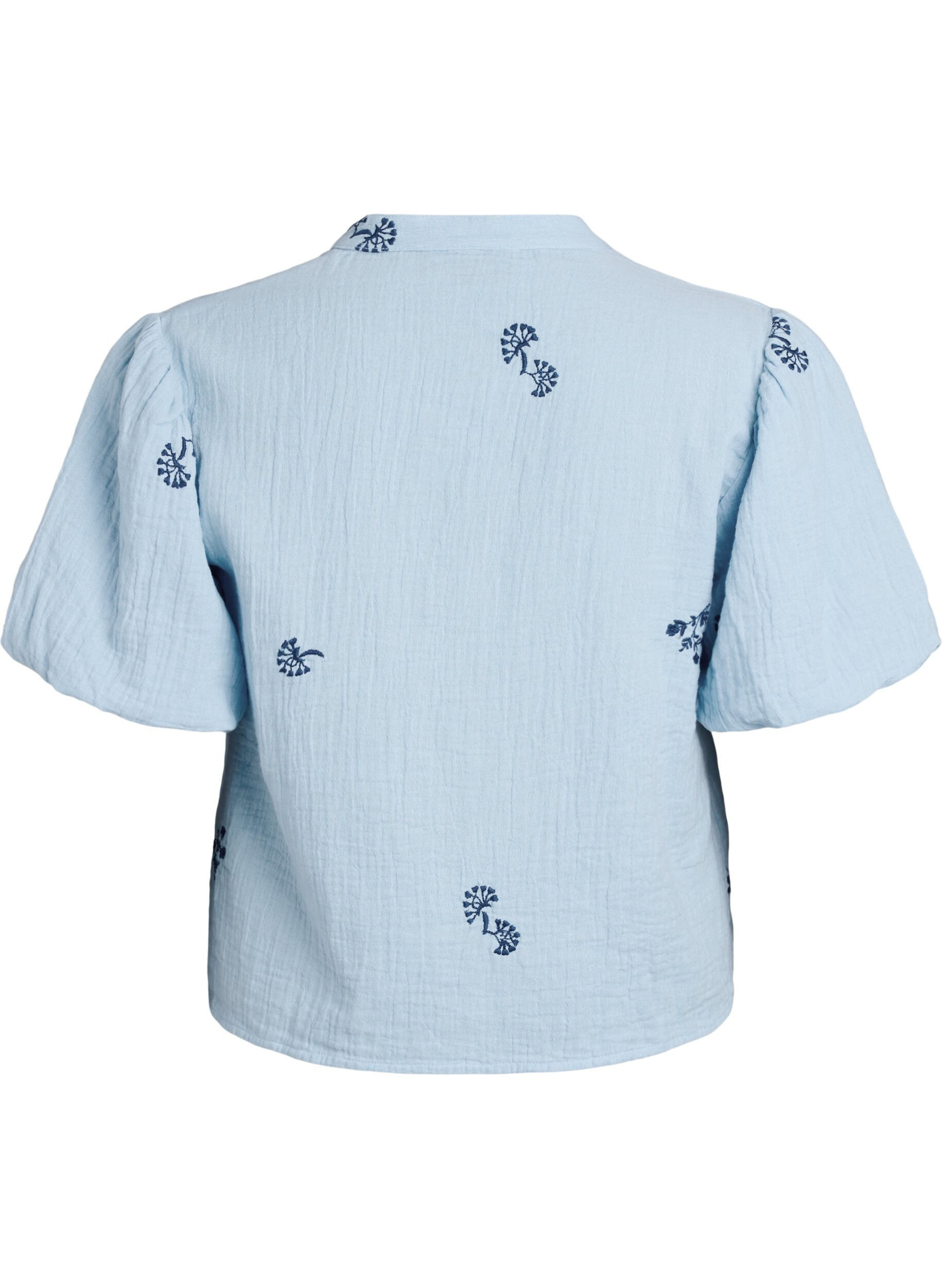 Zizzi Bluse i bomullsmusselin med ballongermer og broderte detaljer, Bl&aring;, Packshot image number 1