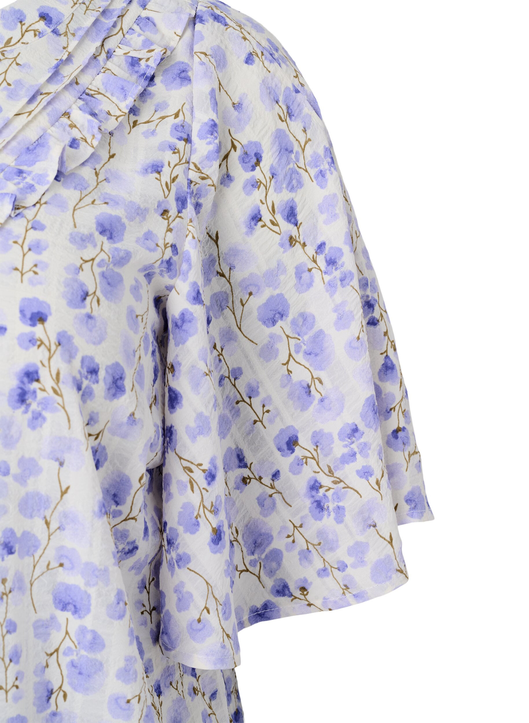 Zizzi Bluse med V-hals og korte ermer med blomstertrykk, Hvit, Packshot image number 3