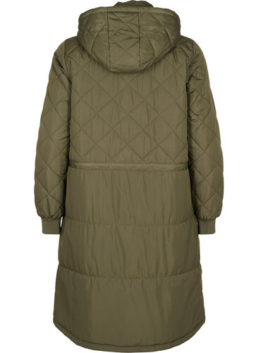 Quiltet jakke med hette og justerbar midje, Forest Night, Packshot image number 1
