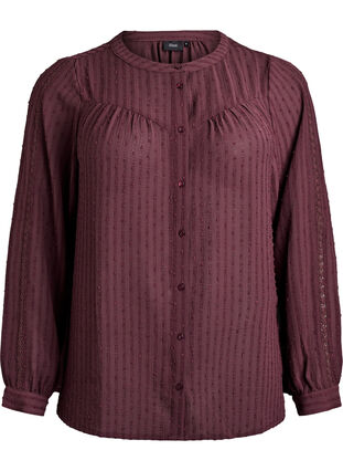 Zizzi Skjorte med teksturert prikkemønster og broderidetaljer, Mørk Bordeaux, Packshot image number 0