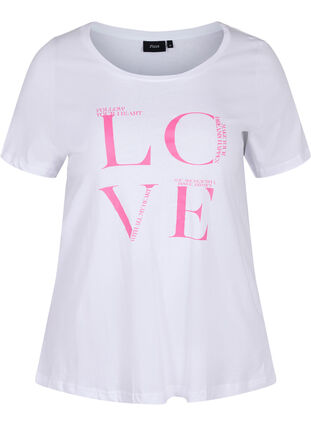 Kortermet T-skjorte i bomull med trykk, Bright White LOVE, Packshot image number 0