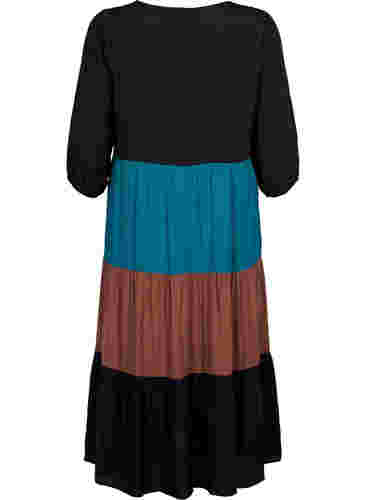 Kjole i viskose med colorblock, Brown Green Block, Packshot image number 1