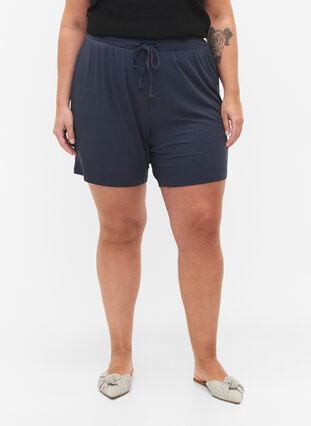 Løs shorts i viskose med ribb, Umbre Blue, Model image number 2