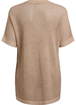 Zizzi FLASH - Kortermet strikket bluse med v-hals, Beige, Packshot image number 1