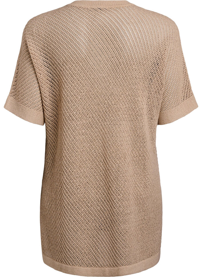 FLASH - Kortermet strikket bluse med v-hals, Beige, Packshot image number 1