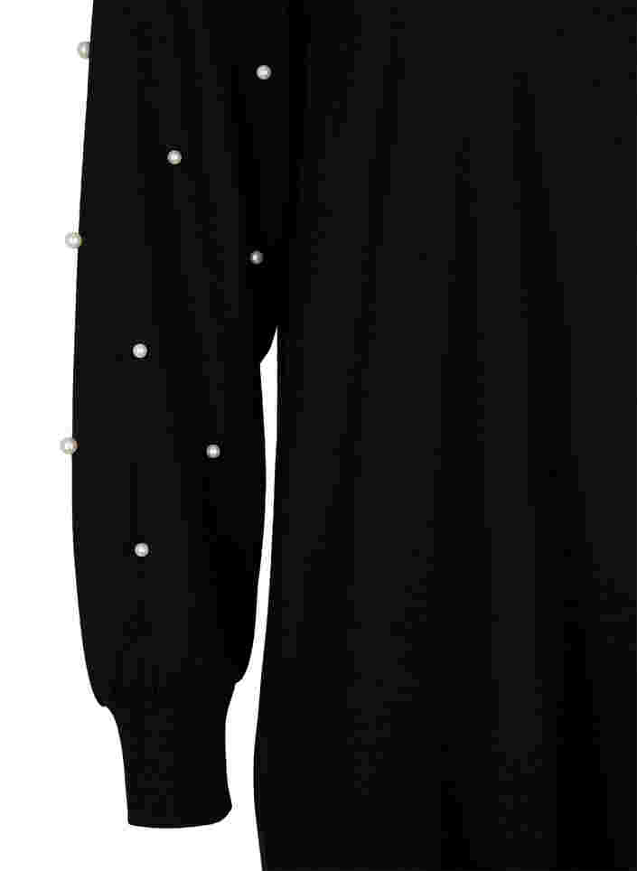 Langermet kjole med perledetaljer, Black, Packshot image number 3