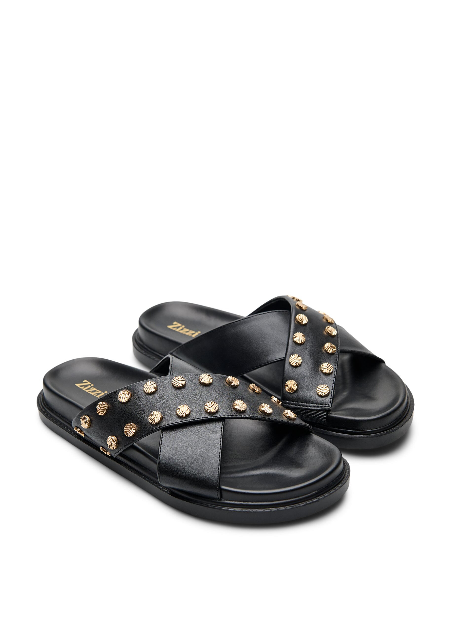 Zizzi Sandal med kryssede stropper og dekorative nagler, Svart, Packshot image number 1