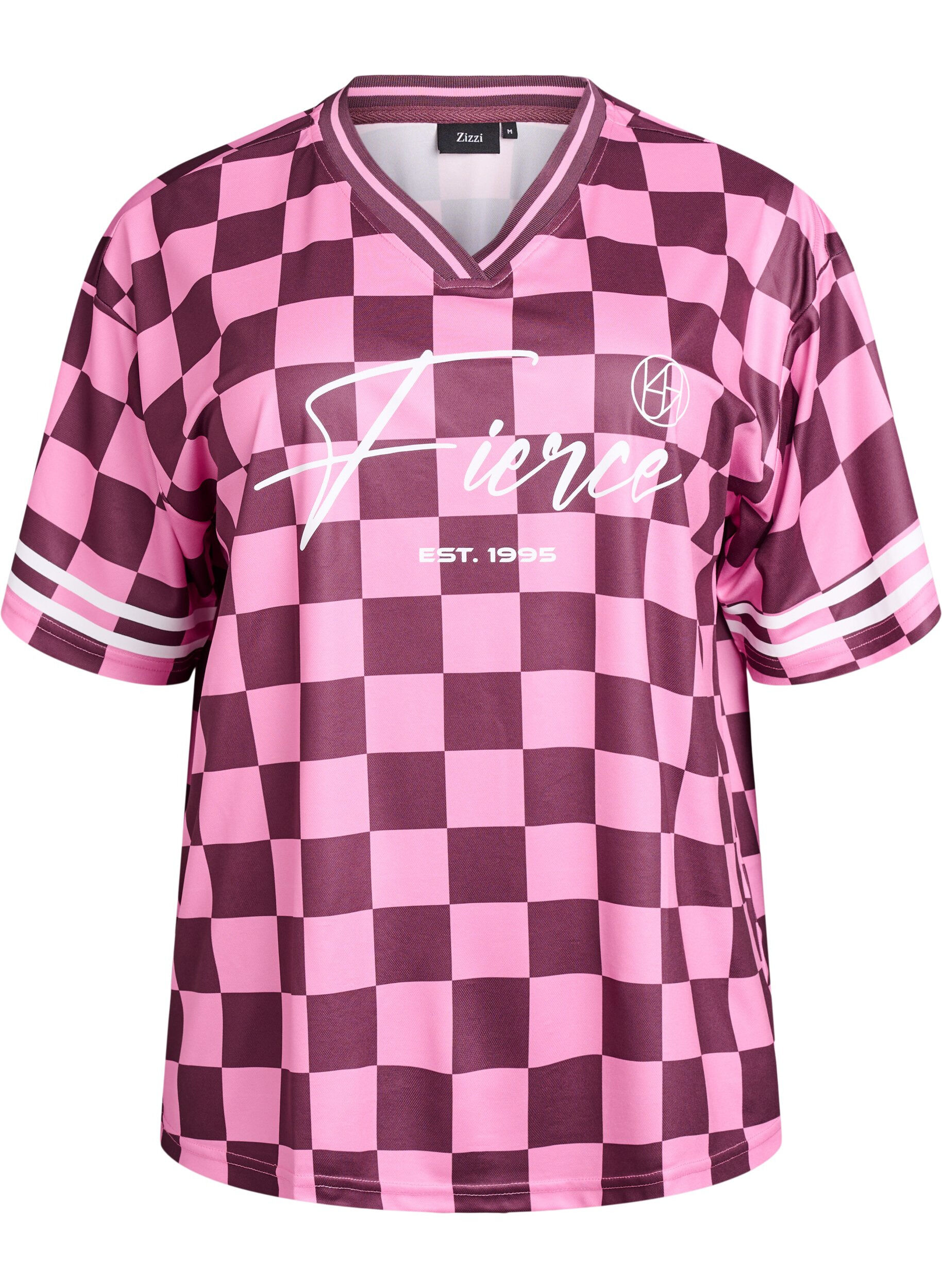 Sporty T-skjorte med ruter og teksttrykk