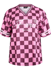 Sporty T-skjorte med ruter og teksttrykk, Rød Sporty T-skjorte med ruter og teksttrykk