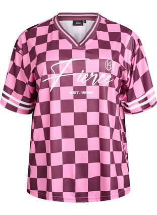 Zizzi Sporty T-skjorte med ruter og teksttrykk, Rød, Packshot image number 0