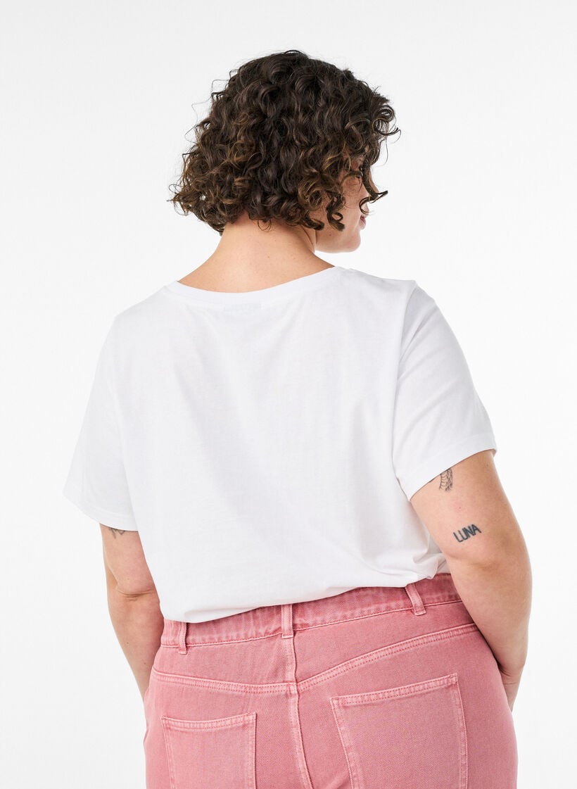 Bomulls T-skjorte med trykk, Hvit, Model image number 2